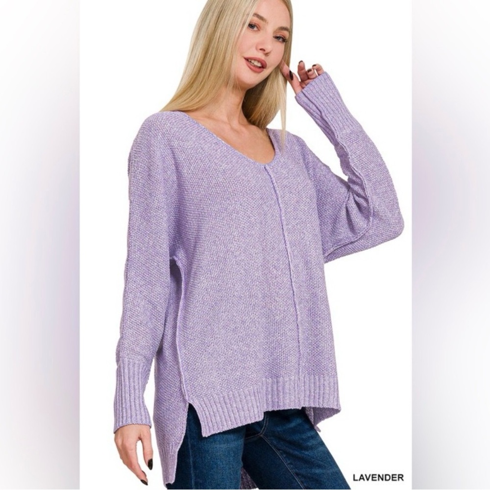 Zenana Outfitters Lavender V-Neck Sweater Large - Picture 12 of 12